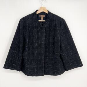 Victor Alfaro Wool Blend Jacket Blazer Plus Size 14 Black Tweed Windowpane Crop